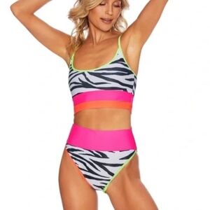 Beach Riot Neon Zebra Ribbed Bikini Set, Top & Bottom - Medium